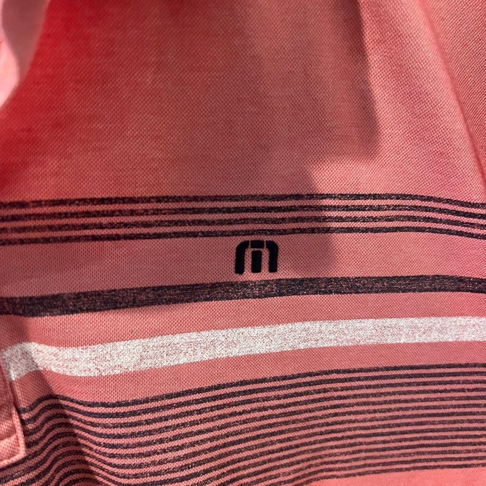 Travis Mathew Mens striped Polo Golf Shirt Logo Red Large